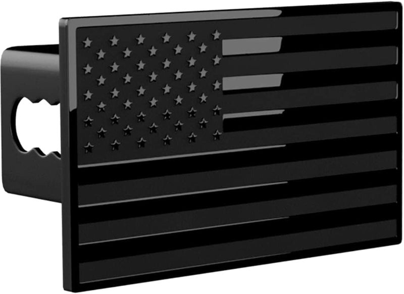 eVerHITCH 5"x3" American Black Flag Metal Hitch Cover (Fits 2.5" Receiver, Black) - Image 2